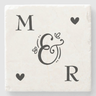 Monogram Heart Valentine's Day Stone Coaster
