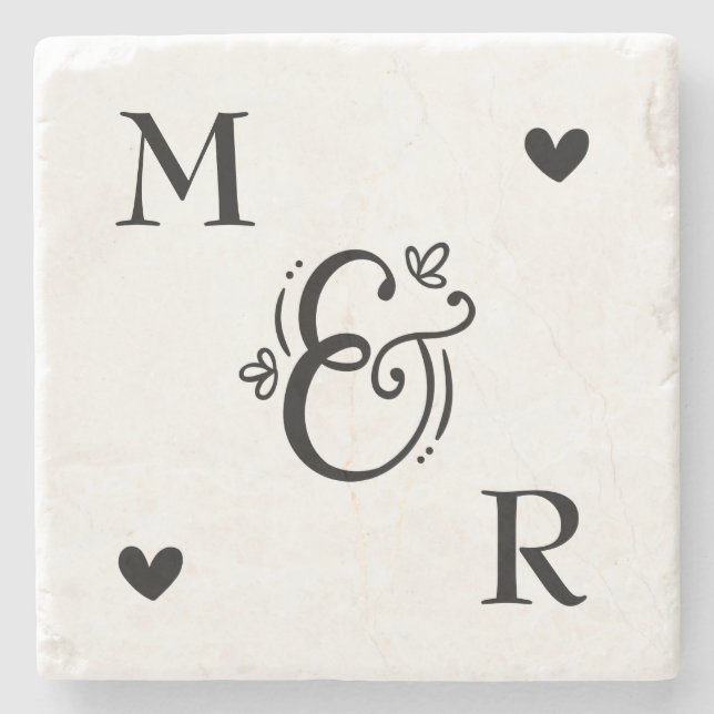 Monogram Heart Valentine's Day  Stone Coaster (Front)
