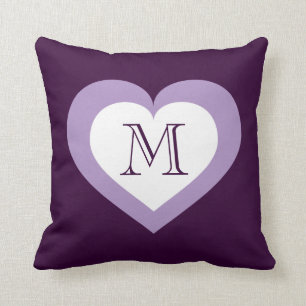 Monogram Heart - White and Lavender Throw Pillow