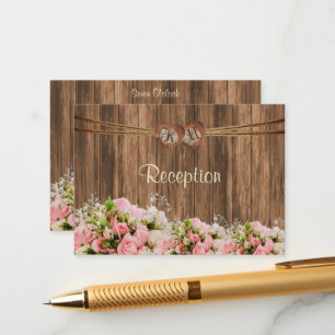 Monogram Heart with Pink & White Roses Enclosure Card