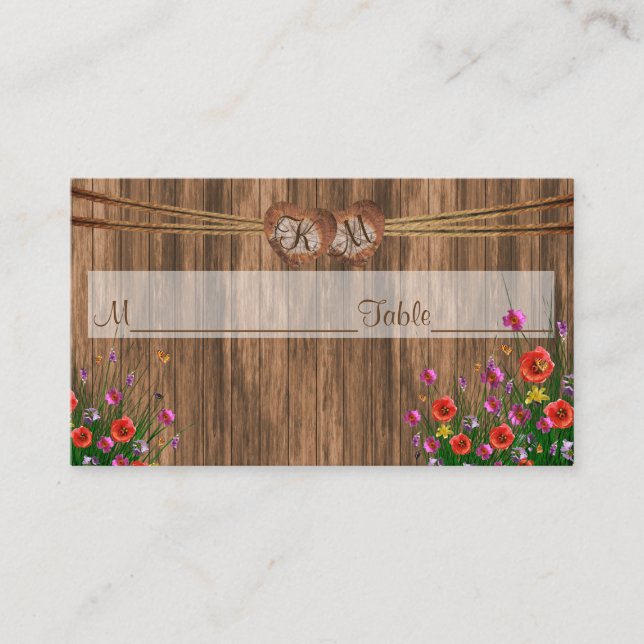 Monogram Heart with Wildflowers | Place Cards (Front)