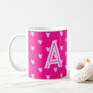 Monogram Hearts Hot Pink Lilac Coffee Mug