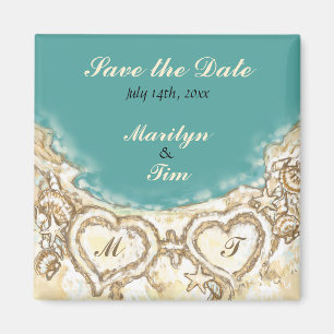 Monogram Hearts on the Beach Save the Date Magnet