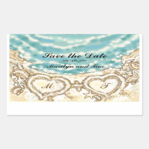 Monogram Hearts on the Beach Save the Date Sticker
