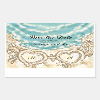 Monogram Hearts on the Beach Save the Date Sticker