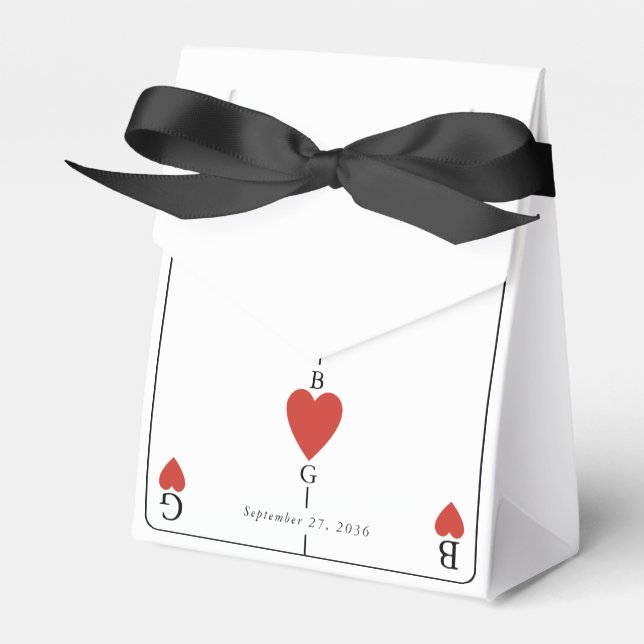 Monogram Hearts Playing Card Wedding  Favor Box (Front Side)