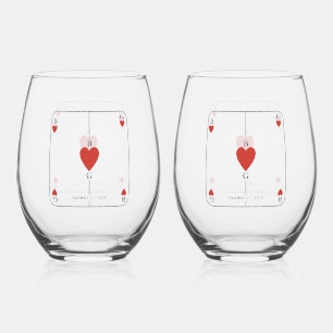 Monogram Hearts Playing Card Wedding Favour Stemless Wine Glass