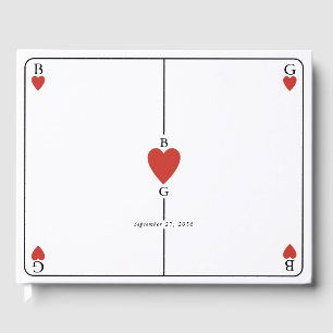 Monogram Hearts Playing Card Wedding  Guest Book