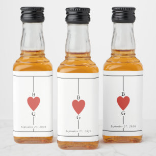 Monogram Hearts Playing Card Wedding  Liquor Bottle Label