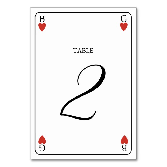 Monogram Hearts Playing Card Wedding Table Number (Front)