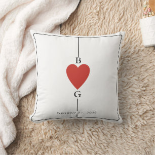 Monogram Hearts Playing Card Wedding Throw Pillow