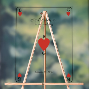 Monogram Hearts Playing Card Wedding Welcome Sign