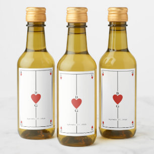 Monogram Hearts Playing Card Wedding Wine Label
