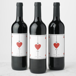 Monogram Hearts Playing Card Wedding Wine Label