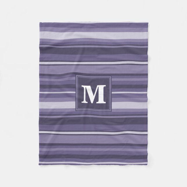 Monogram heather purple stripes fleece blanket (Front)