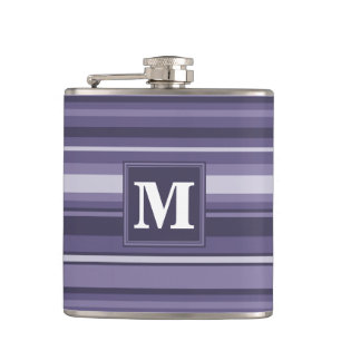 Monogram heather purple stripes hip flask