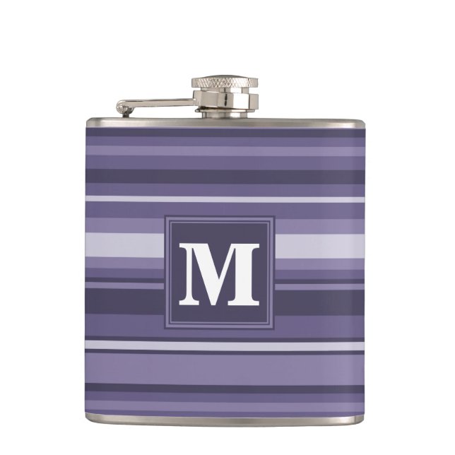 Monogram heather purple stripes hip flask (Front)
