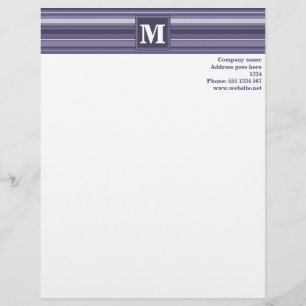 Monogram heather purple stripes letterhead
