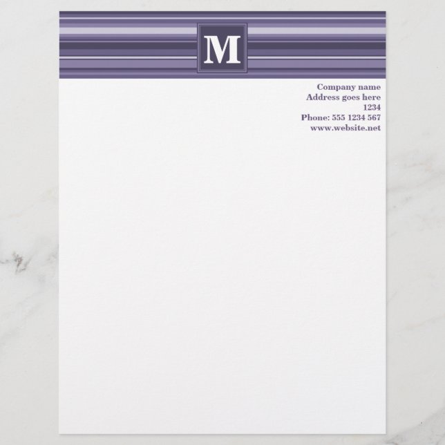 Monogram heather purple stripes letterhead (Front)