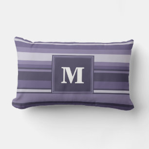 Monogram heather purple stripes lumbar pillow