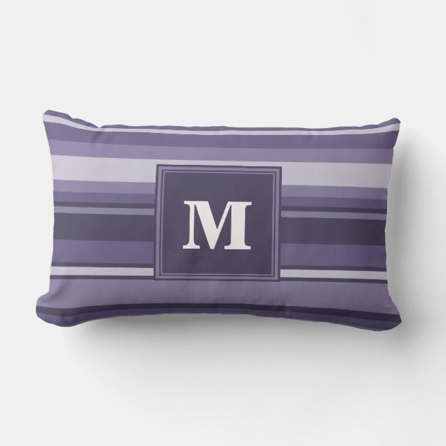 Monogram heather purple stripes lumbar pillow (Front)