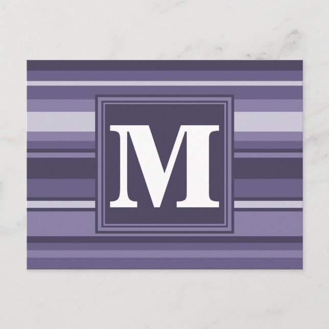 Monogram heather purple stripes postcard (Front)