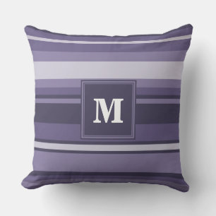 Monogram heather purple stripes throw pillow