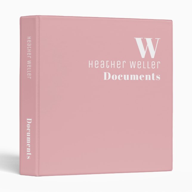 Monogram Her Documents Girly Dusty Pink Binder (Front/Spine)