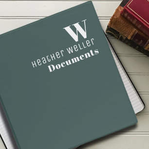 Monogram Her Documents Girly Grayish Green Binder