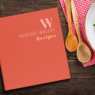 Monogram Her Recipes Girly Orange-Red Binder