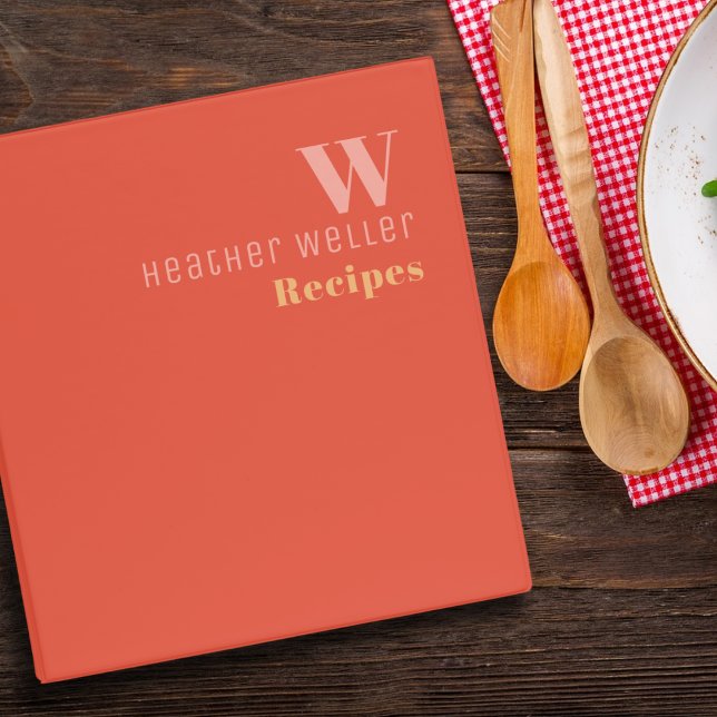 Monogram Her Recipes Girly Orange-Red Binder (Creator Uploaded)