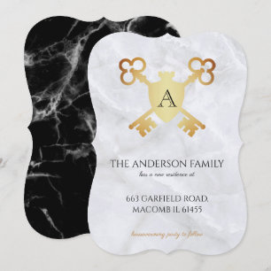 Monogram Heraldic Crest Black White Marble Moving Announcement