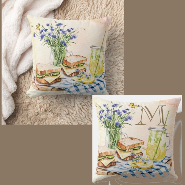 Monogram Herbs & Bread Kitchen Comforts Throw Pillow (Creator Uploaded)
