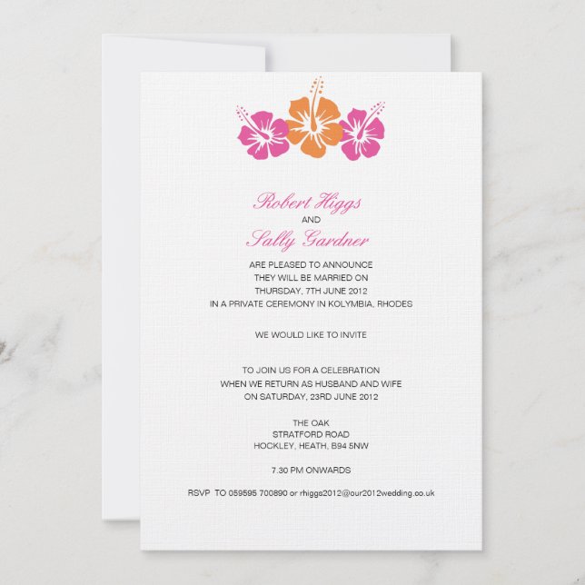 Monogram Hibiscus Flower Wedding Invitation (Front)
