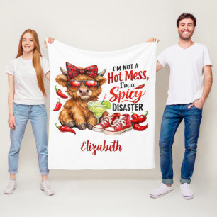 Monogram Highland Cow Hot Mess Funny Humourous  Fleece Blanket
