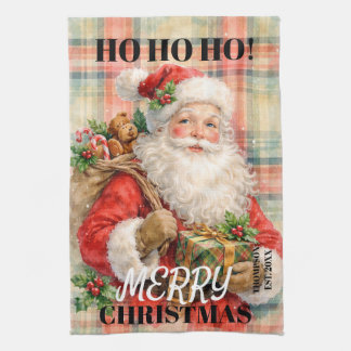 Monogram Ho ho ho Merry Christmas Santa red Kitchen Towel