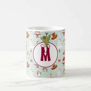 Monogram Holiday Christmas Elf Mug