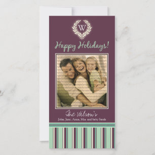 Monogram Holiday Photo Card Wreath-Stripes :: 01