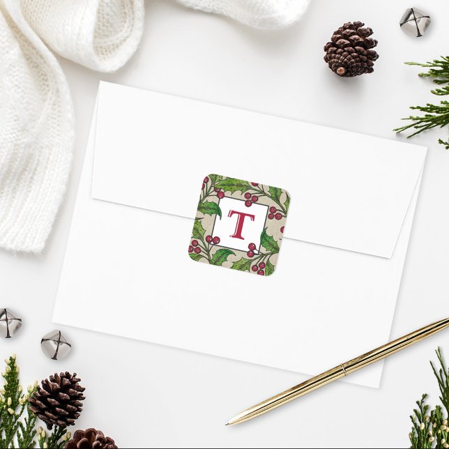 Monogram Holiday Sticker | Holly Wreath (Creator Uploaded)