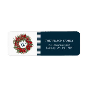 Monogram Holiday Wreath Return Address Labels
