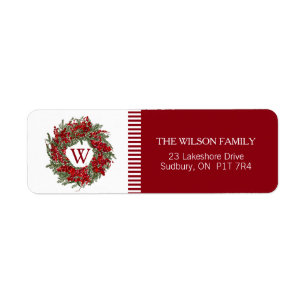 Monogram Holiday Wreath Return Address Labels
