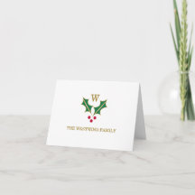 Monogram Holly and Berries Custom Folded Note Card