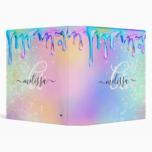 Monogram Holographic Glitter and Drips Iridescent Binder