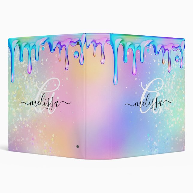 Monogram Holographic Glitter and  Drips Iridescent Binder (Background)