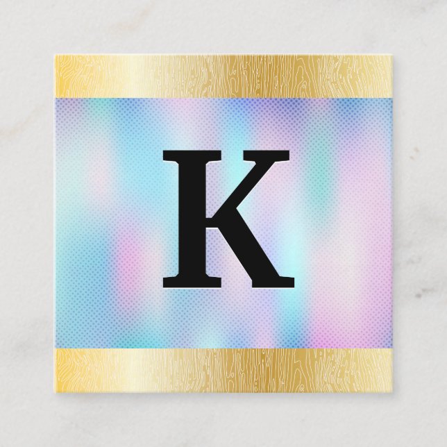 Monogram | Holographic Gradient | Natural Lines Square Business Card (Front)