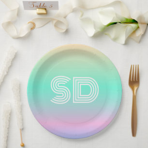 Monogram Holographic Gradient Ombre Paper Plate