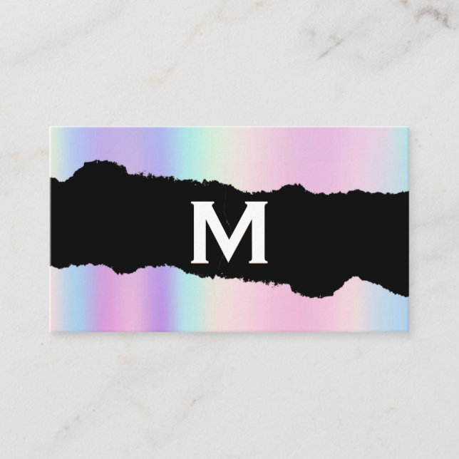 Monogram | Holographic Gradient | Torn Effect Business Card (Front)