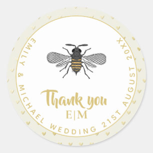 Monogram Honey BEE Wedding Favour Gift Elegant Classic Round Sticker