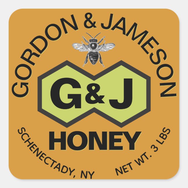 Monogram Honey Jar Wedding Favour Square Sticker (Front)