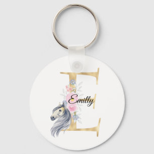 Monogram horse cute floral girly equestrian name   keychain